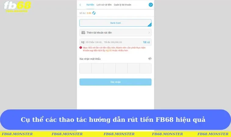 Cụ thể các thao tác hướng dẫn rút tiền từ FB68 hiệu quả